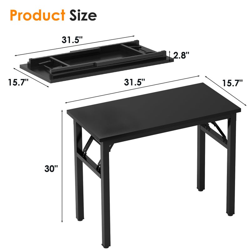 Need 31.5 Inch Folding Computer Desk for Small Spaces, Black Study Foldable Writing Table for Home Office, Bedroom, Dorm Room & Student, No Assembly - Image 4